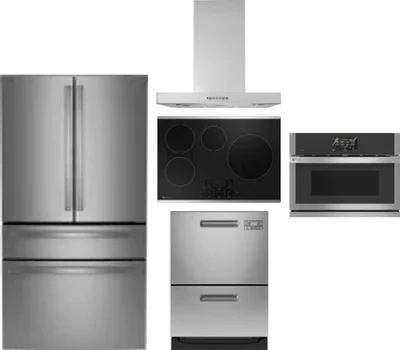 5 Piece Package Includes Refrigerator, Cooktop, Wall Oven, Hood And Dishwasher